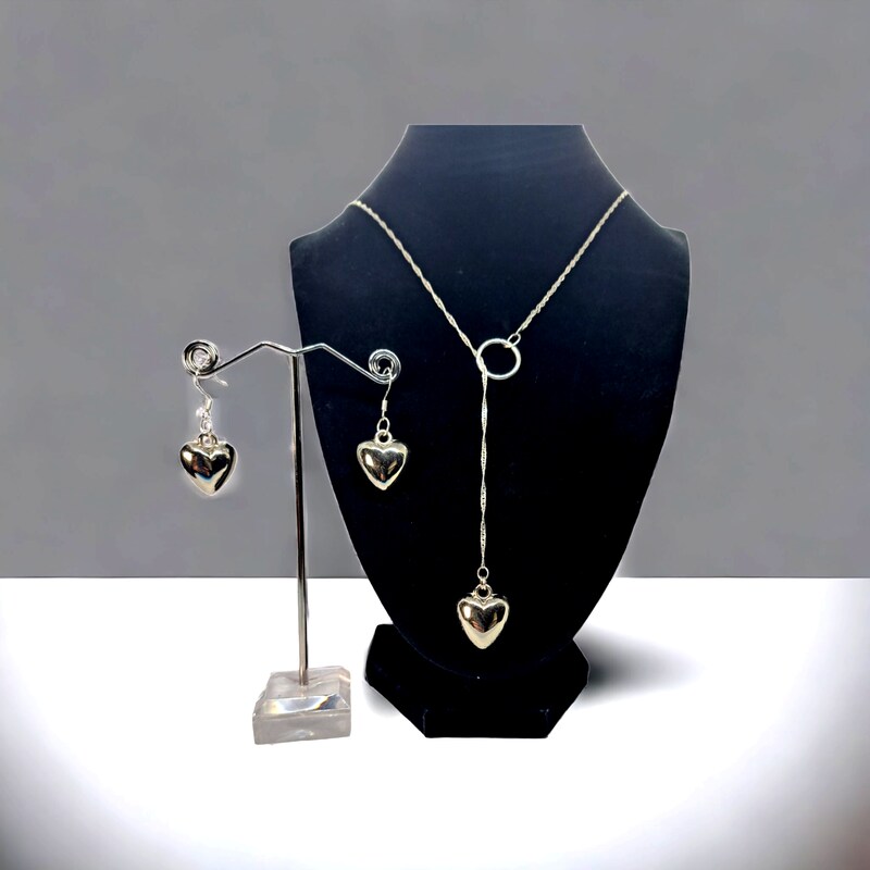 Silver heart lariat jewelry set